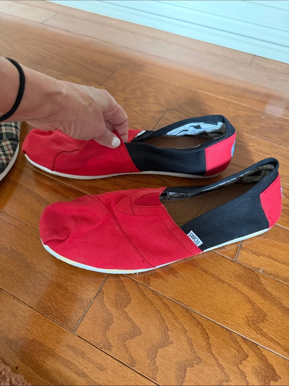 Men’s TOMS Slip-On Shoe Bundle Lot Size 11.5 Plaid Red Black Casual Canvas
